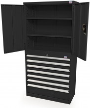 HBM Profi Combinatiekast Zwart - 7 Laden, 45 x 90 x 180 cm