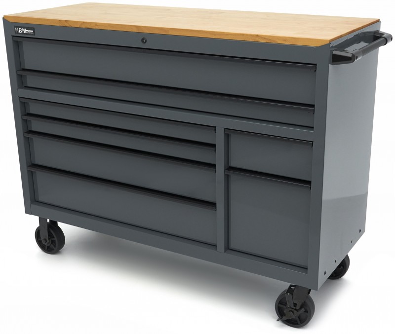 HBM gereedschapswagen 8 laden 142 cm grijs verrijdbaar 350 kg metalen behuizing hout werkblad