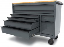 HBM gereedschapswagen 8 laden 142 cm grijs verrijdbaar 350 kg metalen behuizing hout werkblad