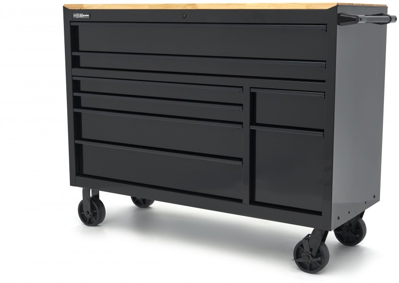 HBM gereedschapswagen verrijdbaar, 8 laden, 143,8 cm, staal, hout, zwart