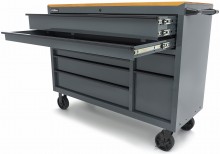 HBM gereedschapswagen 8 laden 142 cm grijs verrijdbaar 350 kg metalen behuizing hout werkblad