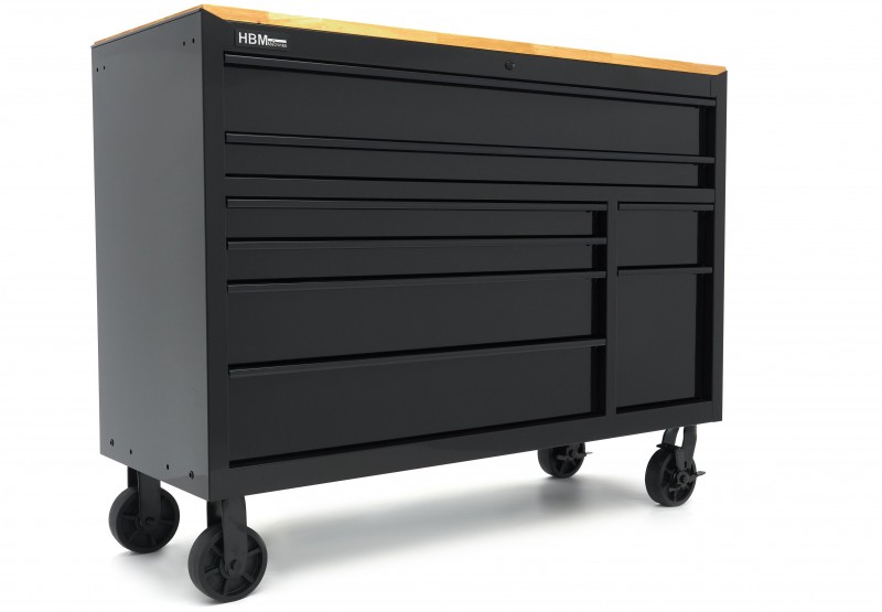 HBM gereedschapswagen verrijdbaar, 8 laden, 143,8 cm, staal, hout, zwart