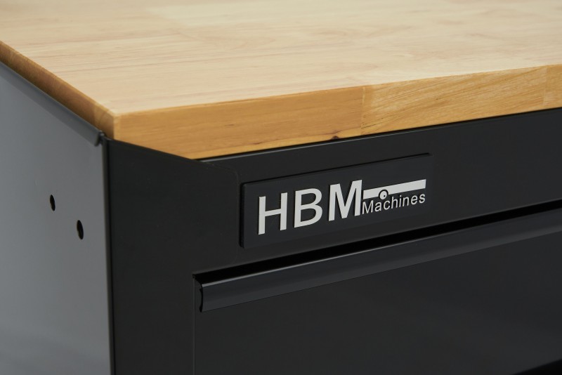 HBM gereedschapswagen verrijdbaar, 8 laden, 143,8 cm, staal, hout, zwart