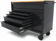HBM gereedschapswagen verrijdbaar, 8 laden, 143,8 cm, staal, hout, zwart