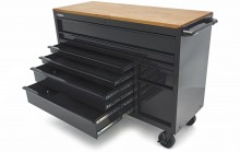 HBM gereedschapswagen verrijdbaar, 8 laden, 143,8 cm, staal, hout, zwart
