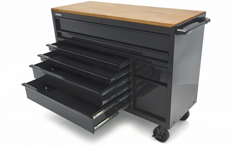 HBM gereedschapswagen verrijdbaar, 8 laden, 143,8 cm, staal, hout, zwart
