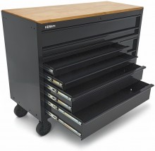 HBM gereedschapswagen verrijdbaar, 8 laden, 143,8 cm, staal, hout, zwart
