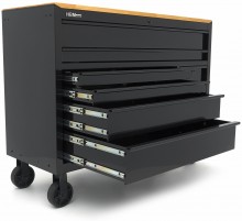 HBM gereedschapswagen verrijdbaar, 8 laden, 143,8 cm, staal, hout, zwart