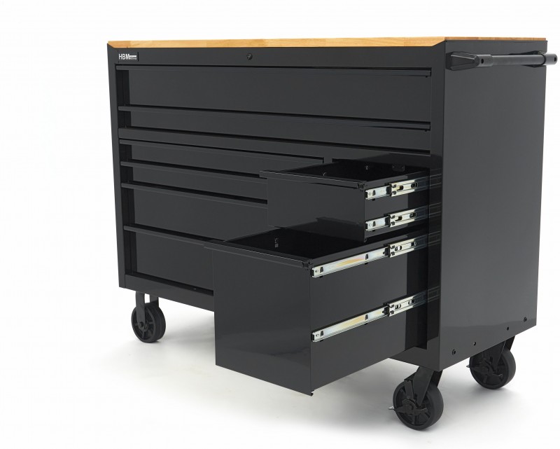 HBM gereedschapswagen verrijdbaar, 8 laden, 143,8 cm, staal, hout, zwart