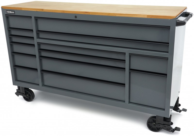 HBM gereedschapswagen verrijdbaar, 14 laden, 181,5 cm, grijs, max. belasting 450 kg HBM gereedschapswagen verrijdbaar, 14 laden, 181,5 cm, grijs, max. belasting 450 kg