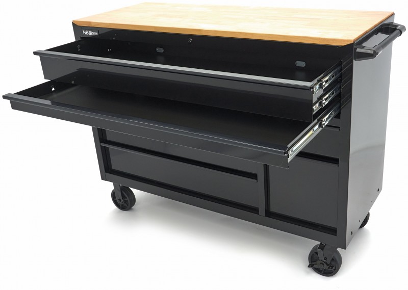 HBM gereedschapswagen verrijdbaar, 8 laden, 143,8 cm, staal, hout, zwart