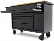 HBM gereedschapswagen verrijdbaar, 8 laden, 143,8 cm, staal, hout, zwart