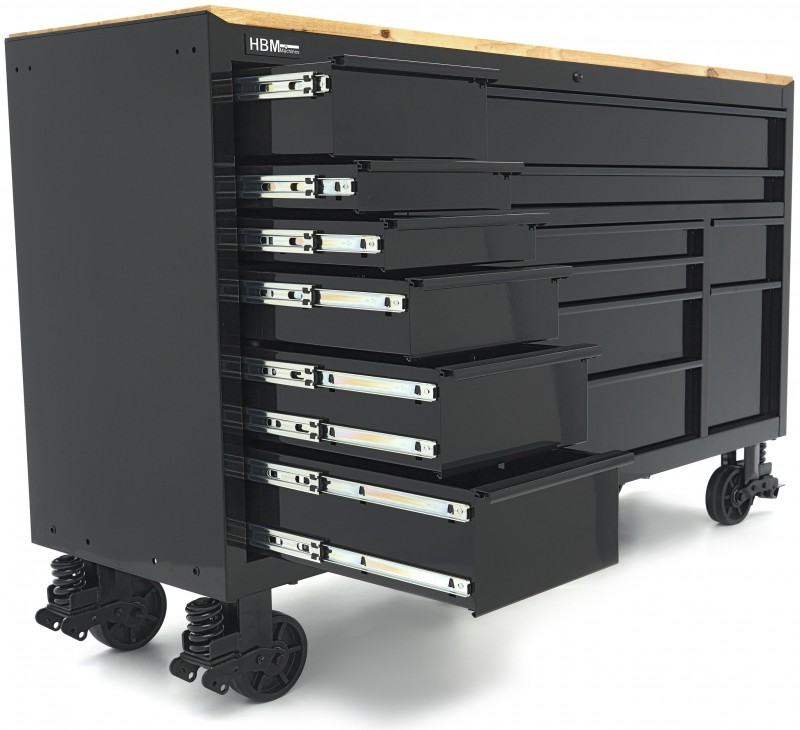 HBM gereedschapswagen verrijdbaar, 14 laden, 182 cm, zwart, staal, max. belasting 350 kg HBM gereedschapswagen verrijdbaar, 14 laden, 182 cm, zwart, staal, max. belasting 350 kg
