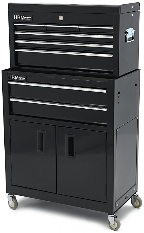 HBM værktøjsvogn med topkasse, sort, model 2, 8 skuffer, 4 drejehjul, 61,6 x 33 x 106,4 cm. HBM værktøjsvogn med topkasse, sort, model 2, 8 skuffer, 4 drejehjul, 61,6 x 33 x 106,4 cm.