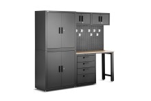 HBM premium werkplaatssysteem 8-delig mat zwart 227,6 x 45,8 x 193,91 cm staal hout 10 mm gaten
