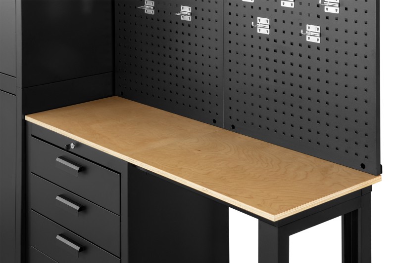 HBM premium werkplaatssysteem 8-delig mat zwart 227,6 x 45,8 x 193,91 cm staal hout 10 mm gaten