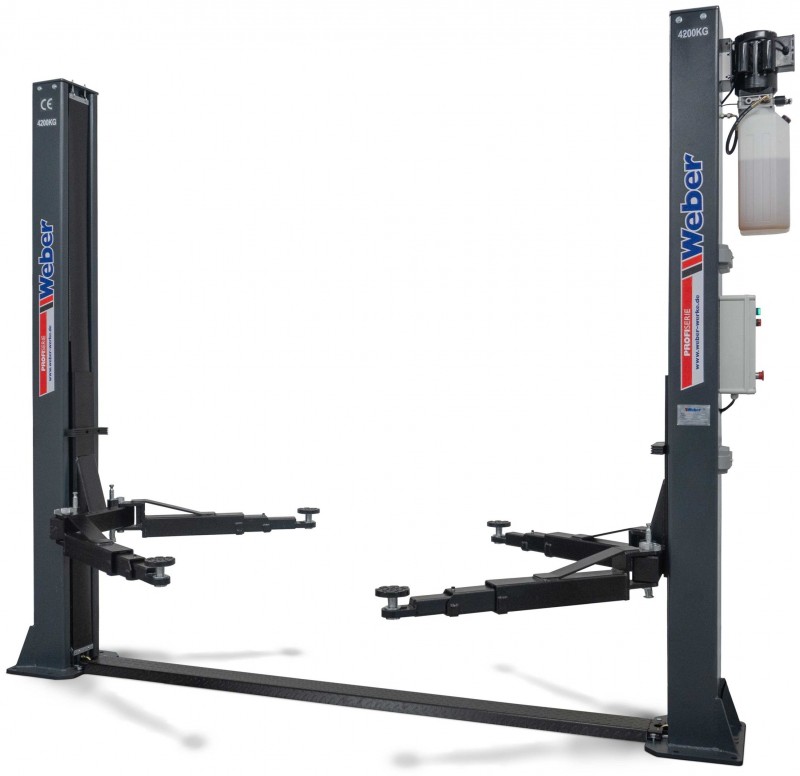Weber professionele hydraulische 2-koloms hefbrug 4,2 ton met elektronische ontgrendeling, zwart