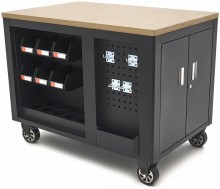 HBM rullende værktøjsvogn arbejdsbænk 114 cm med træbordplade, sort, 250 kg belastning.