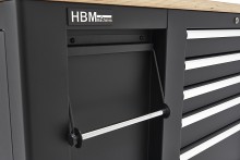 HBM rullende værktøjsvogn arbejdsbænk 114 cm med træbordplade, sort, 250 kg belastning.