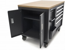 HBM rullende værktøjsvogn arbejdsbænk 114 cm med træbordplade, sort, 250 kg belastning.