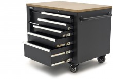 HBM rullende værktøjsvogn arbejdsbænk 114 cm med træbordplade, sort, 250 kg belastning.