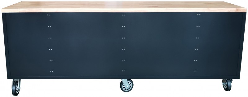 HBM mobil værktøjsvogn med træarbejdsplade 258 cm sort, 24 skuffer, 600 kg belastning.