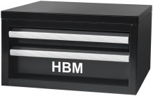 HBM mini ladekast zwart, aluminium, gepoedercoat, 2 laden, stapelbaar, 150 x 150 x 275 mm
