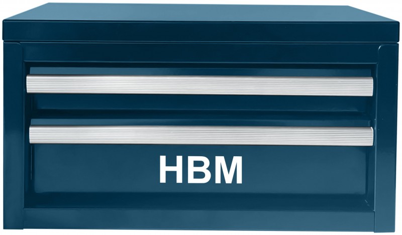 HBM mini skuffekasse blå aluminium 2 skuffer 275 x 150 x 150 mm fyldt