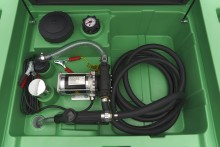 HBM benzinepomp met tank en deksel 330 liter, 12 V, diesel en benzine, 57 l/min
