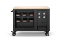 HBM verrijdbare gereedschapswagen werkbank 114 cm, 5 laden, houten werkblad, 250 kg, zwart/grijs
