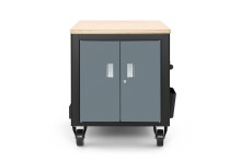 HBM verrijdbare gereedschapswagen werkbank 114 cm, 5 laden, houten werkblad, 250 kg, zwart/grijs
