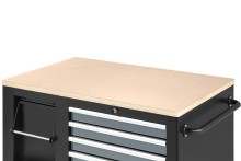 HBM verrijdbare gereedschapswagen werkbank 114 cm, 5 laden, houten werkblad, 250 kg, zwart/grijs