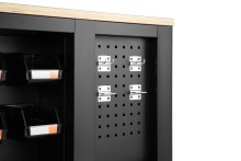 HBM verrijdbare gereedschapswagen werkbank 114 cm, 5 laden, houten werkblad, 250 kg, zwart/grijs