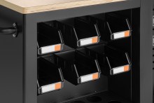 HBM verrijdbare gereedschapswagen werkbank 114 cm, 5 laden, houten werkblad, 250 kg, zwart/grijs