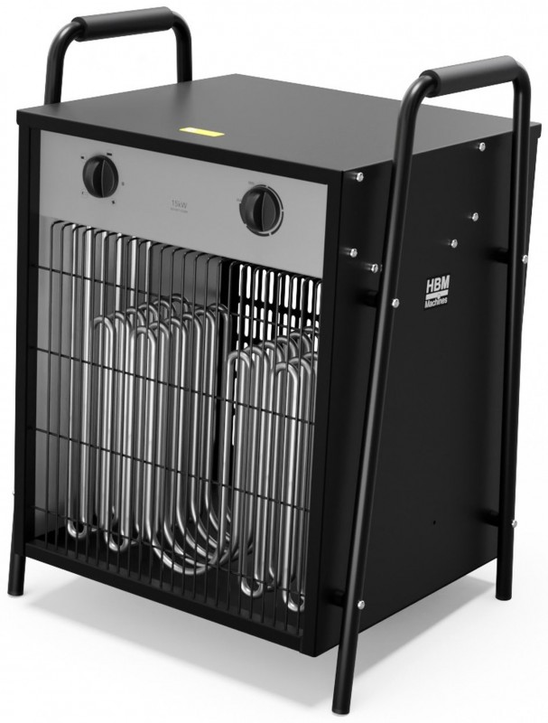 HBM elektrisk heater 15000 W 400 V med termostat 1292 m³/h 300 m² sort.