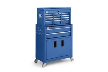 HBM gereedschapswagen met opzetkast, blauw, model 2, 35 kg, 61,6 x 33 x 106,4 cm