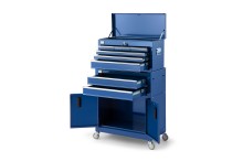 HBM gereedschapswagen met opzetkast, blauw, model 2, 35 kg, 61,6 x 33 x 106,4 cm