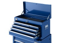 HBM gereedschapswagen met opzetkast, blauw, model 2, 35 kg, 61,6 x 33 x 106,4 cm