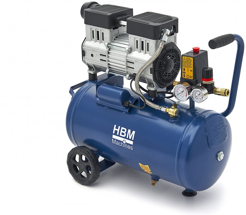 HBM oliefri stille kompressor 24 liter, 750 W, 230 V, 8 bar, 131 l/min HBM oliefri stille kompressor 24 liter, 750 W, 230 V, 8 bar, 131 l/min