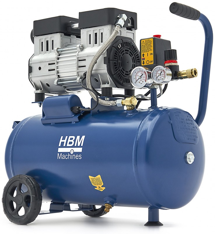 HBM oliefri stille kompressor 24 liter, 750 W, 230 V, 8 bar, 131 l/min HBM oliefri stille kompressor 24 liter, 750 W, 230 V, 8 bar, 131 l/min