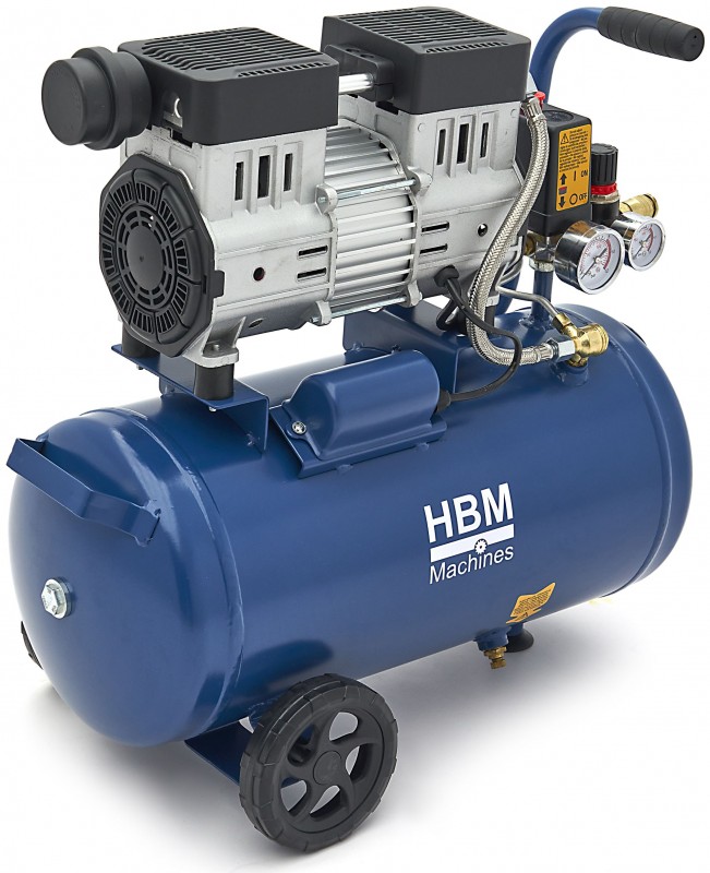 HBM oliefri stille kompressor 24 liter, 750 W, 230 V, 8 bar, 131 l/min HBM oliefri stille kompressor 24 liter, 750 W, 230 V, 8 bar, 131 l/min
