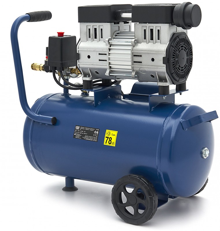 HBM oliefri stille kompressor 24 liter, 750 W, 230 V, 8 bar, 131 l/min HBM oliefri stille kompressor 24 liter, 750 W, 230 V, 8 bar, 131 l/min