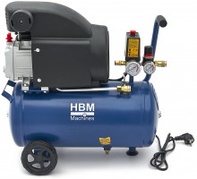 HBM oliegesmeerde compressor 24 liter, 8 bar, 138 l/min, verrijdbaar
