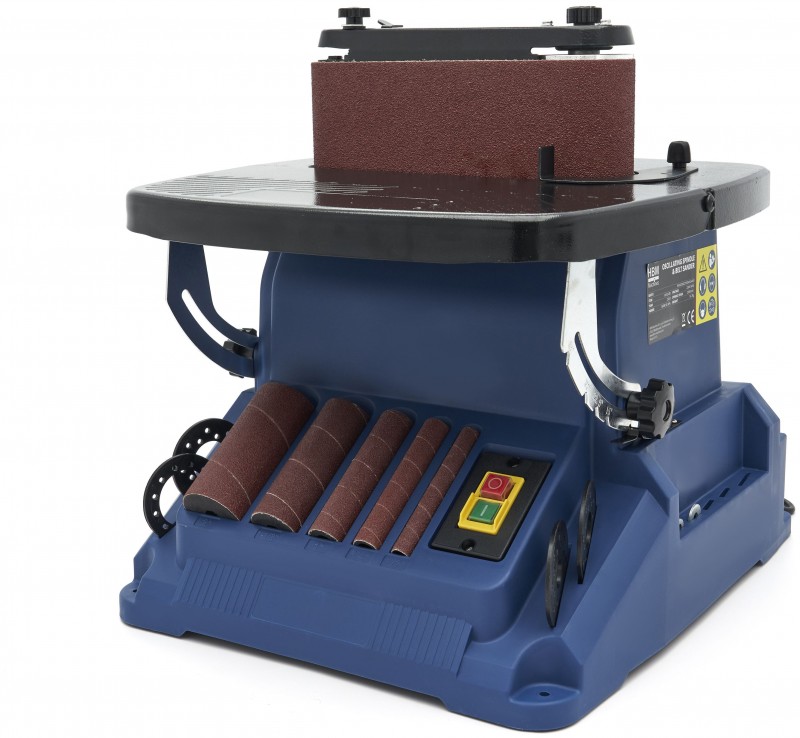 HBM oscillerende spindel- en bandschuurmachine 500 W 230 V 2000 rpm voor hout, 45° kantenhoek
