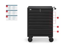 HBM gereedschapswagen zwart, 7 laden, plaatstaal, 68 x 45,8 x 95 cm, max. belasting 250 kg HBM gereedschapswagen zwart, 7 laden, plaatstaal, 68 x 45,8 x 95 cm, max. belasting 250 kg
