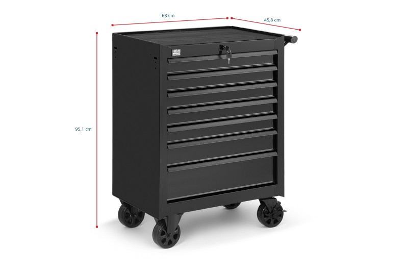 HBM gereedschapswagen zwart, 7 laden, plaatstaal, 68 x 45,8 x 95 cm, max. belasting 250 kg HBM gereedschapswagen zwart, 7 laden, plaatstaal, 68 x 45,8 x 95 cm, max. belasting 250 kg