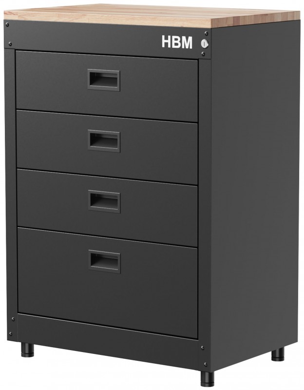 HBM ladenkast 71,1 cm zwart, 4 laden, staal, max. 225 kg
