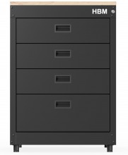 HBM ladenkast 71,1 cm zwart, 4 laden, staal, max. 225 kg