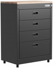 HBM ladenkast 71,1 cm zwart, 4 laden, staal, max. 225 kg