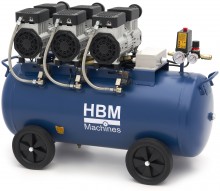 HBM olievrije stille compressor 90 liter, low noise, 2250 W, 230 V, 8 bar, verrijdbaar